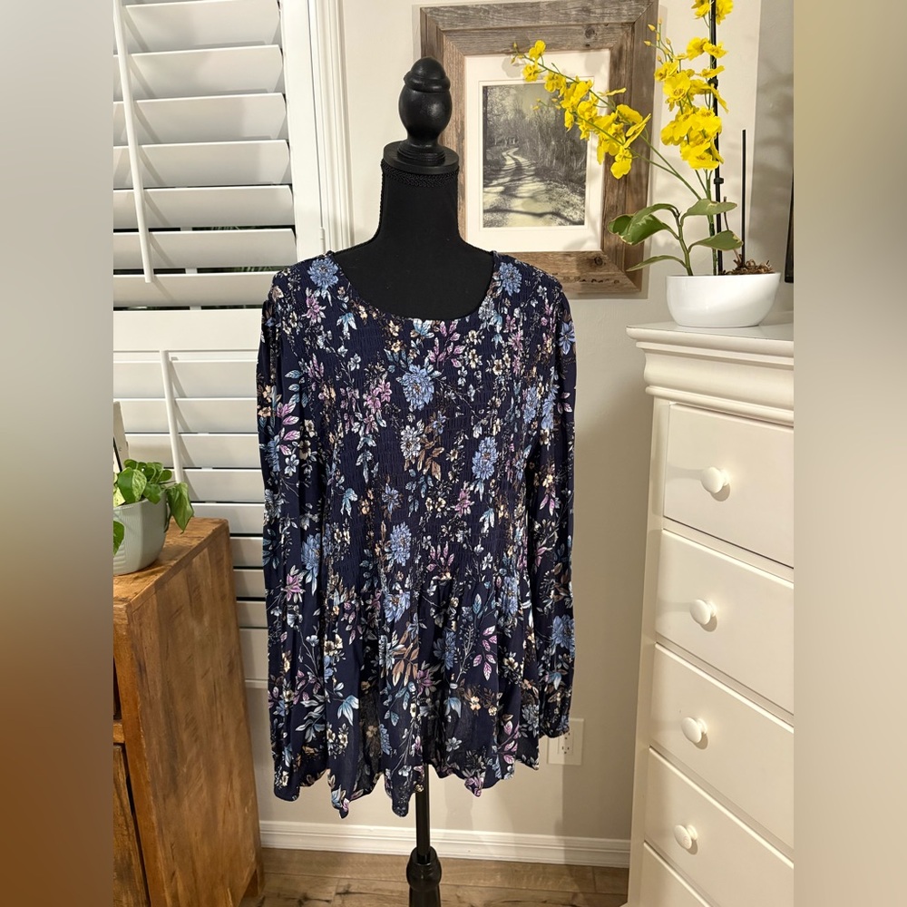 CHIC SOUL Navy & Flowers Top, 2X
